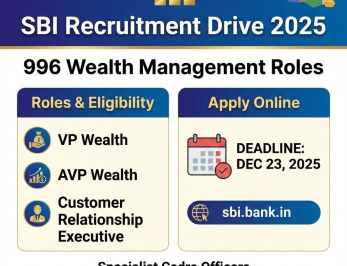 SBI Recruitment 2025: Apply for 996 Wealth Management Specialist Roles by Dec 23