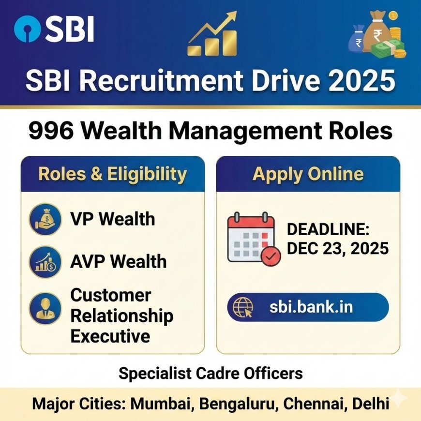 SBI Recruitment 2025: Apply for 996 Wealth Management Specialist Roles by Dec 23
